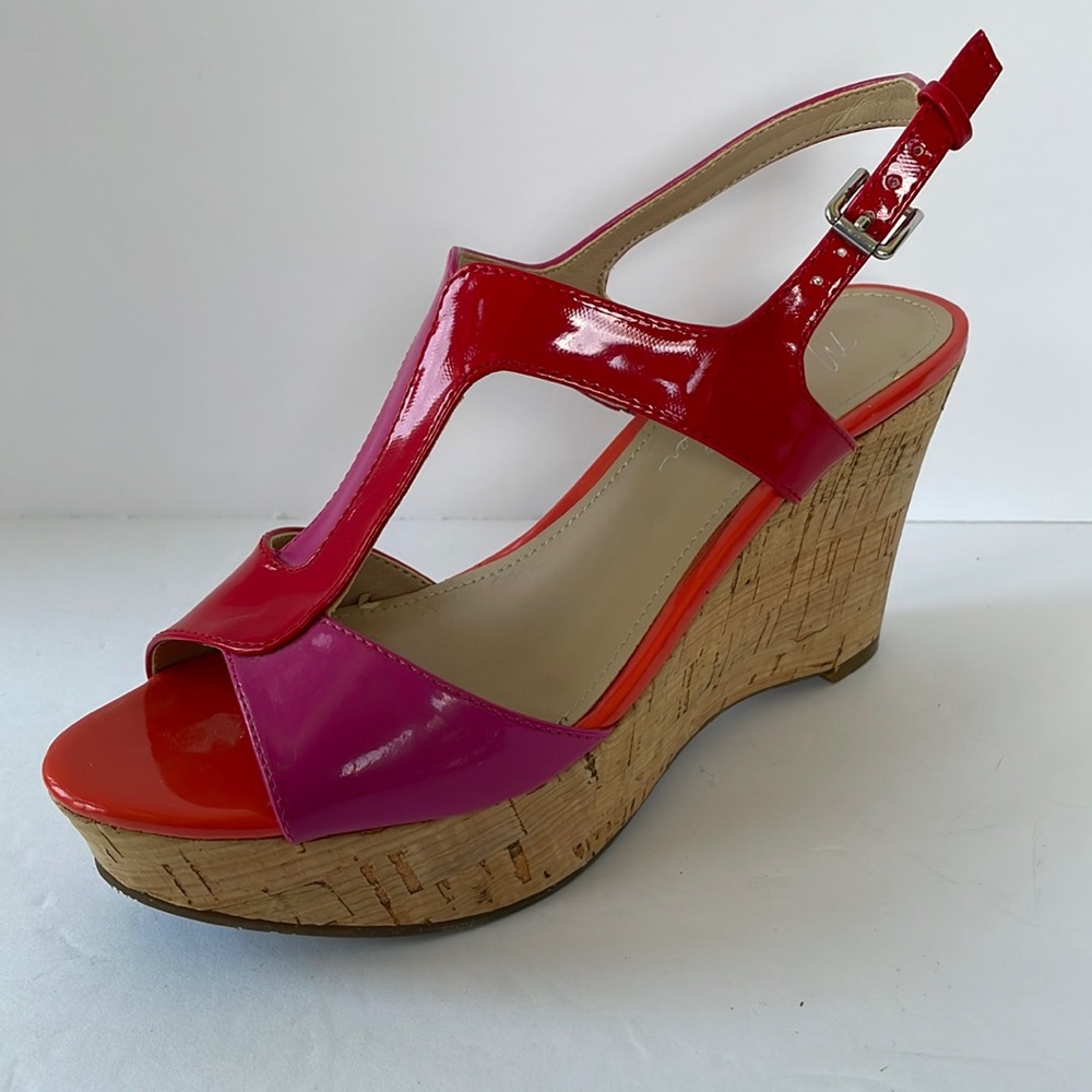 MARC FISHER Sandals Wedge Platform Womens Patent T-Strap Slingback 6.0-6…